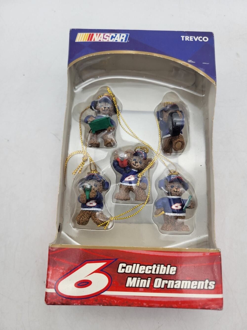 Trevco Nascar #6 Mark Martin Teddy Bear Mini Collectible Christmas Ornaments NIB